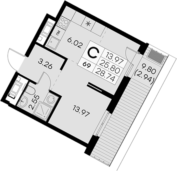 Квартира студия 28.74 м², 8/8 эт., ЖК «Glorax City Балтийская»